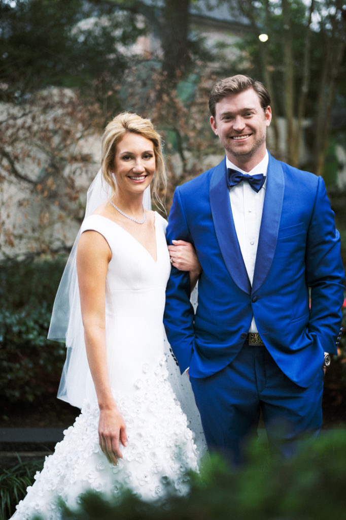 Bride and groom portrait at outdoor wedding