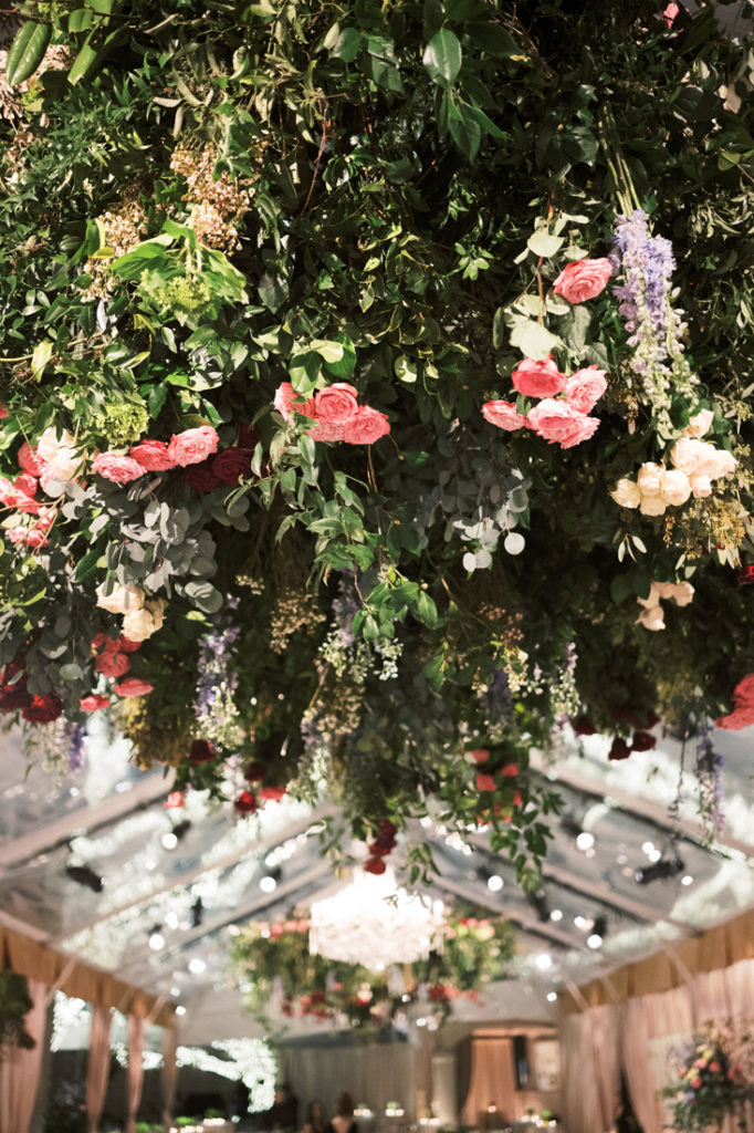 Pink and green centerpieces at New Orleans Wedding