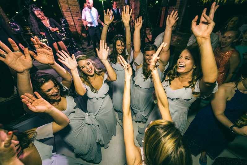 bridesmaids dancing during wedding reception