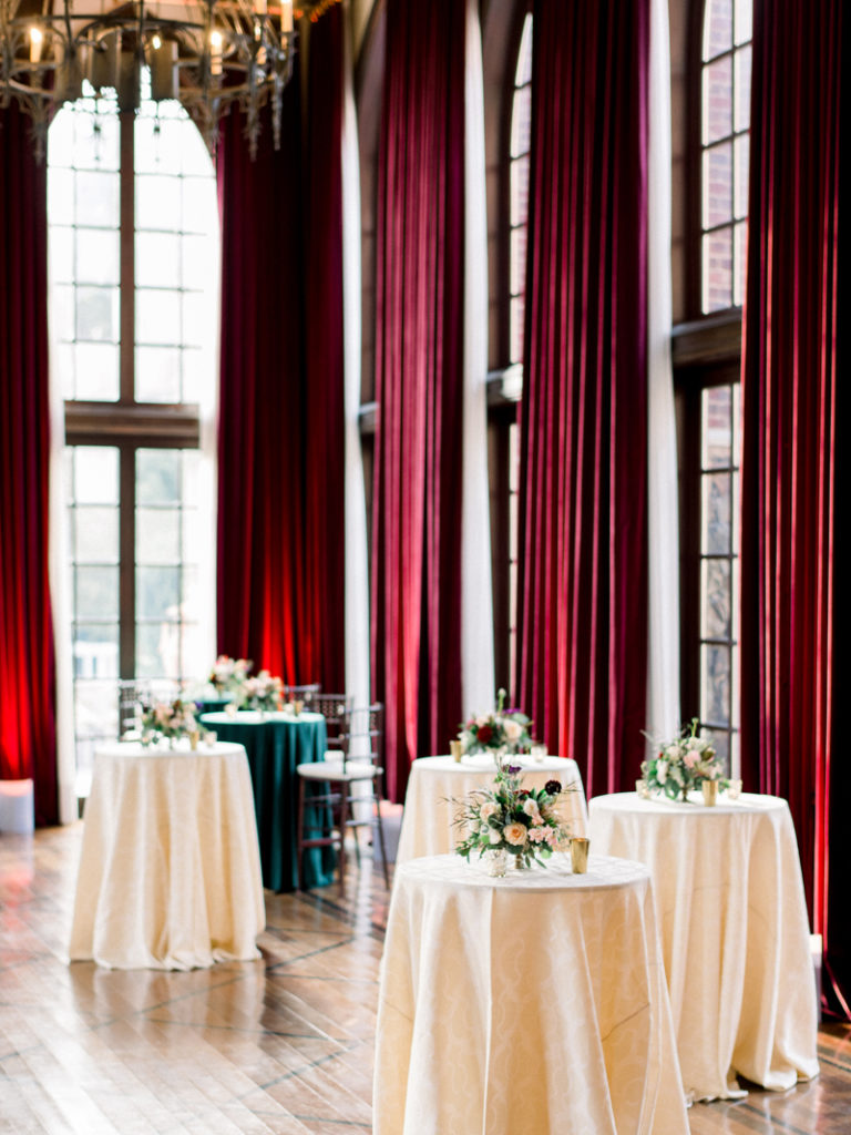 Cocktail tables dressed for Dover Hall wedding