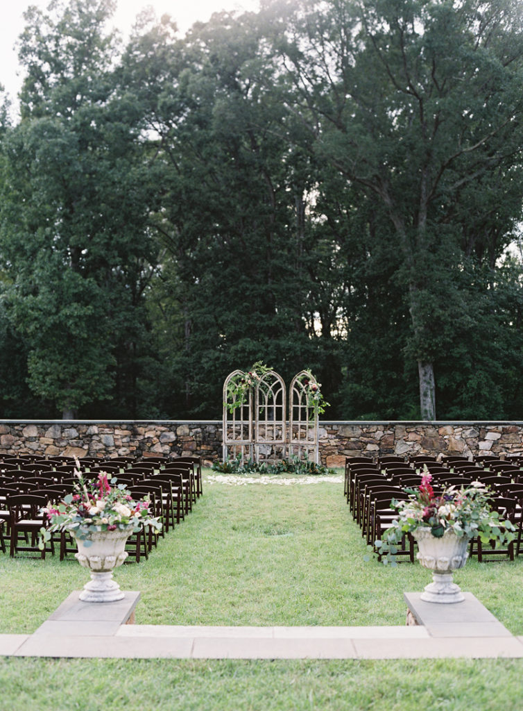 Dover Hall wedding ceremony set up in garden