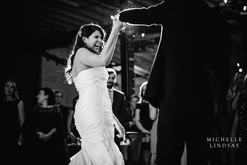Bride and groom dancing at wedding to Modern Luxe band.