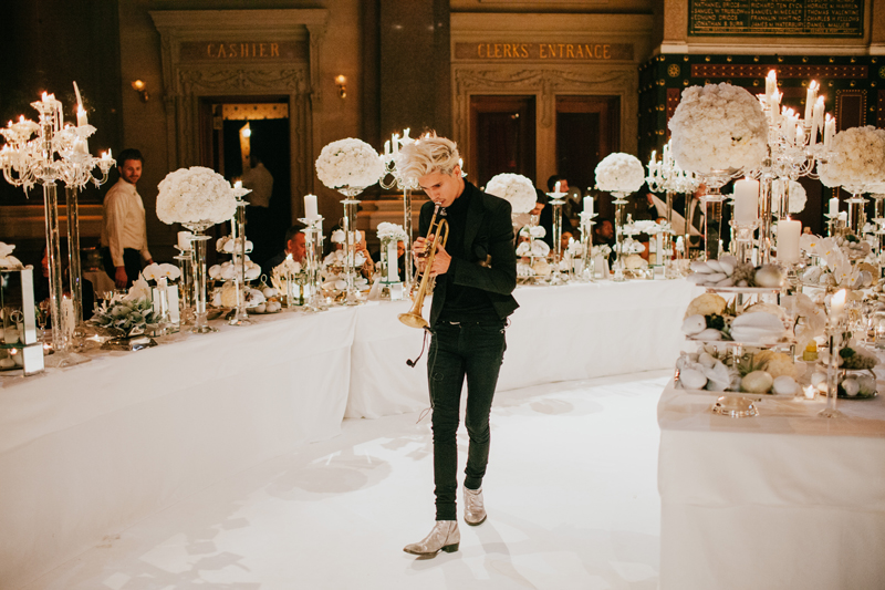 Trumpet player at Vera Wang NYC event.