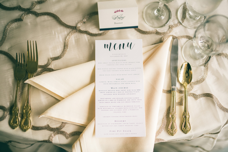 Place setting with menu card at Summerfield Farms wedding.