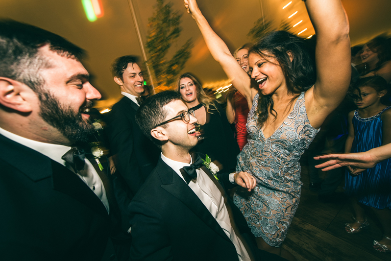 Wedding guests dancing to Right to Party band at Summerfield Farms wedding.