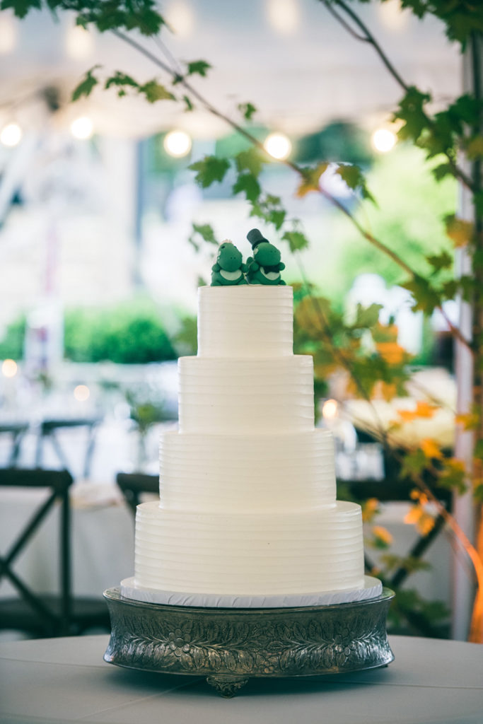 Rustic wedding cake displayed at Summerfield Farms wedd