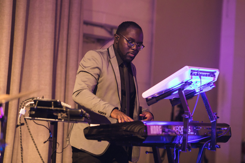 Keyboardist with WGTB band performing at The Stave Room wedding reception.