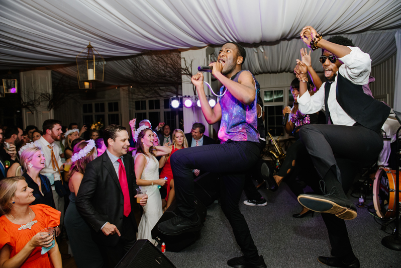Evolution wedding band performing during Roaring Gap Club wedding.