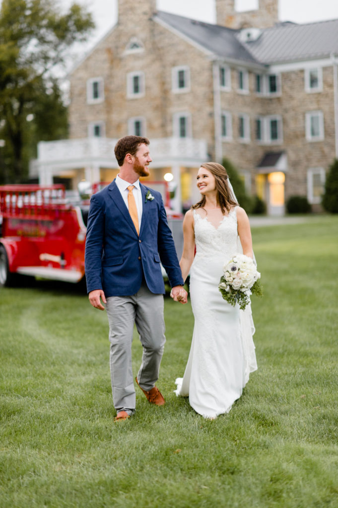 Bride and Groom outside at Roaring Gap Club wedding.