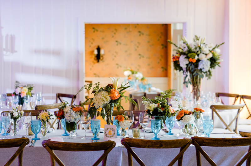 Wedding reception table set up at Roaring Gap Club.