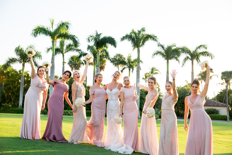 Bride and bridesmaids outside during Palm Beach wedding at Mar-a-Lago.