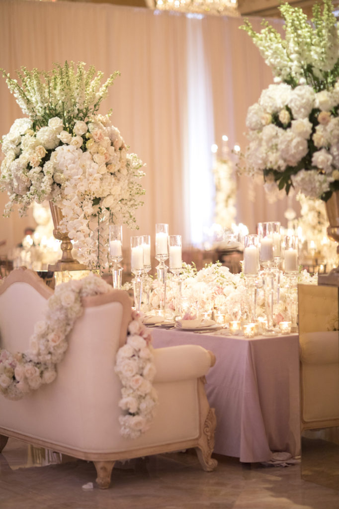 Pink wedding reception at Mar-a-Lago resort in Palm Beach, FL.