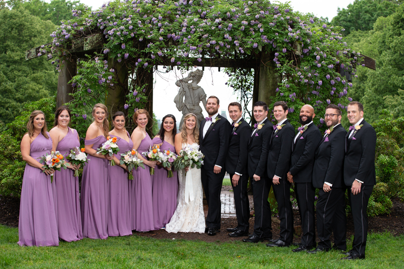Bridal party posing prior to Biltmore Estate wedding.