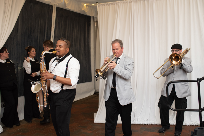 Bantum Rooster horns section performing at Biltmore wedding in Asheville, NC.