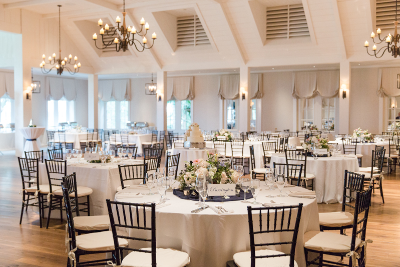 Kiawah Island Club ballroom decorated for wedding reception.