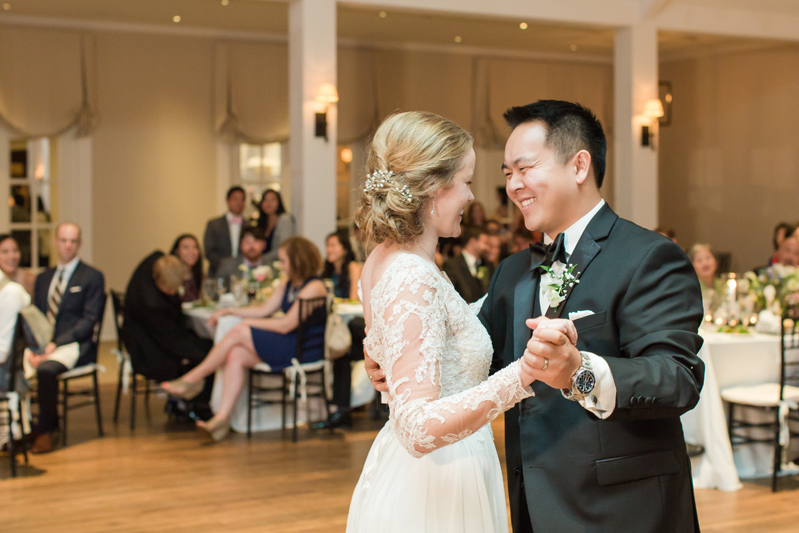 Couple dancing their first dance during Kiawah Island Club wedding reception.