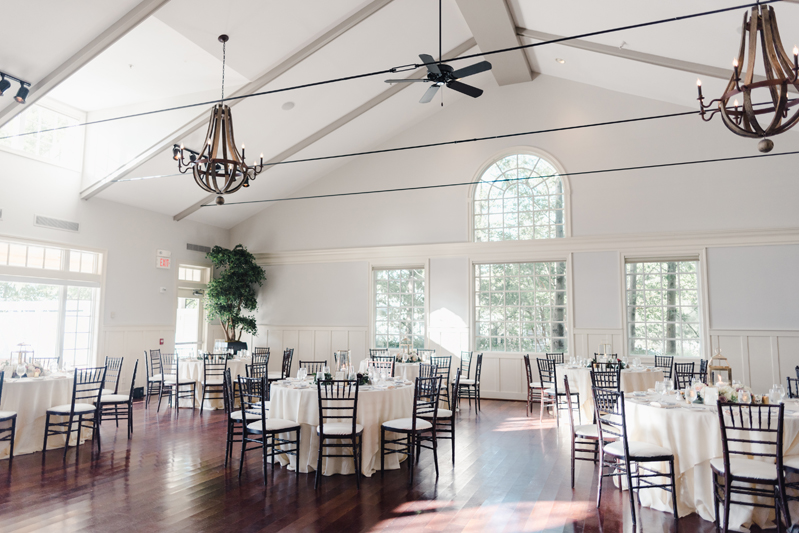 Wedding reception setup at Bride and groom dancing The Hora at Jewish wedding at Chesapeake Bay Beach Club.