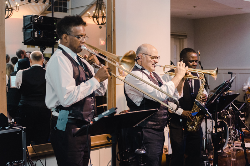Broadsound wedding band performing at reception at Bride and groom dancing The Hora at Jewish wedding at Chesapeake Bay Beach Club.