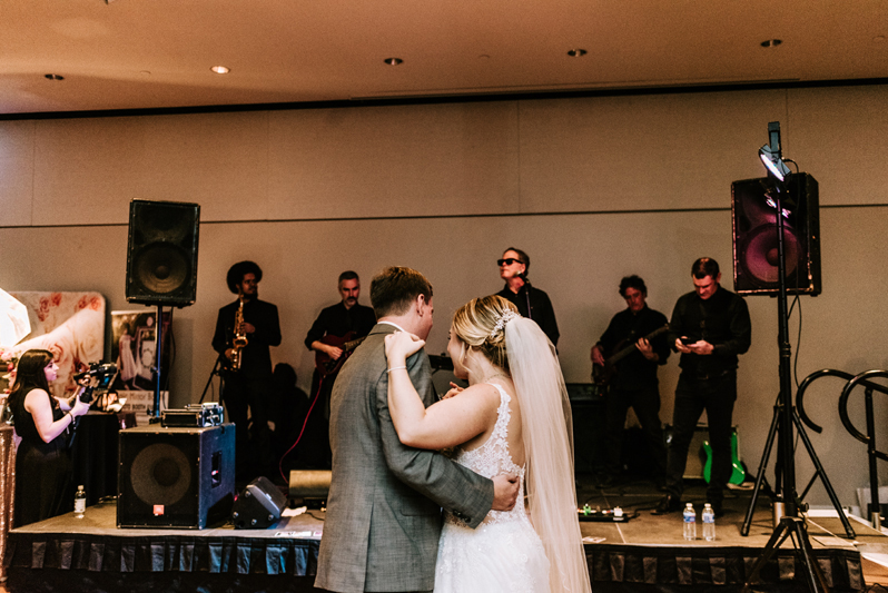 Bride and groom dancing to Swingin' Richards wedding band