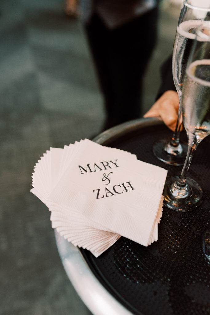 Custom napkins printed with Mary and Zach's names.