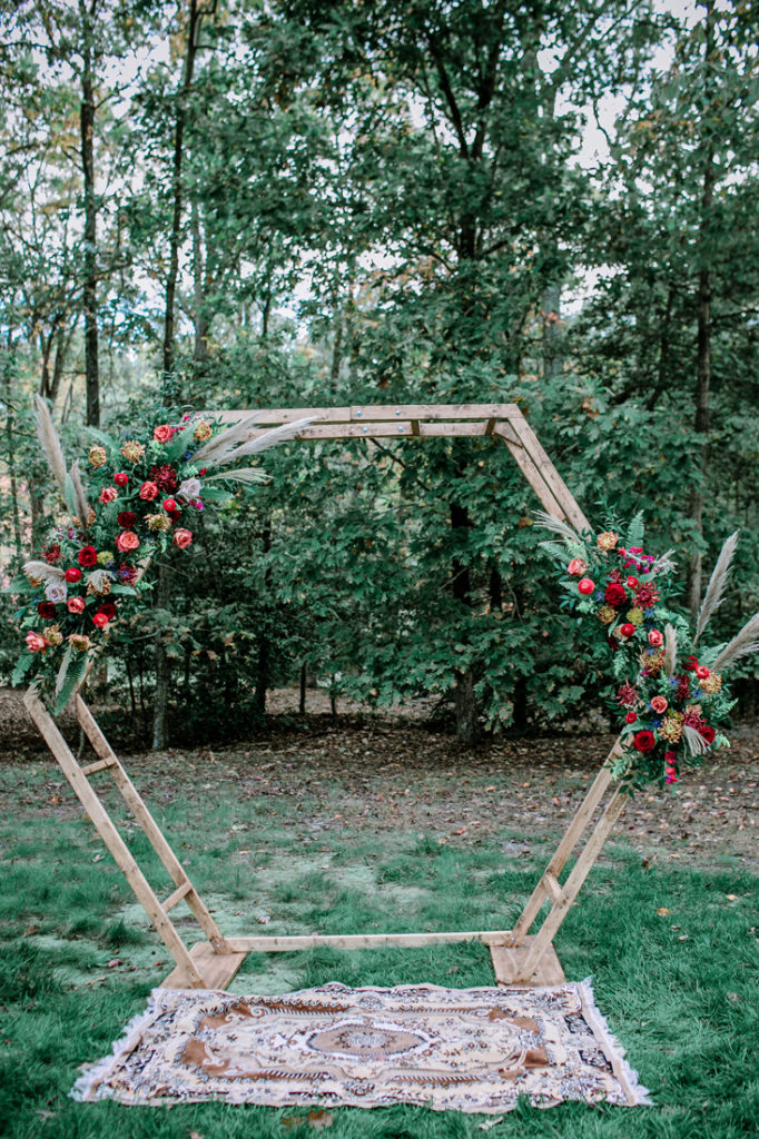 Bohemian wedding ceremony decor.