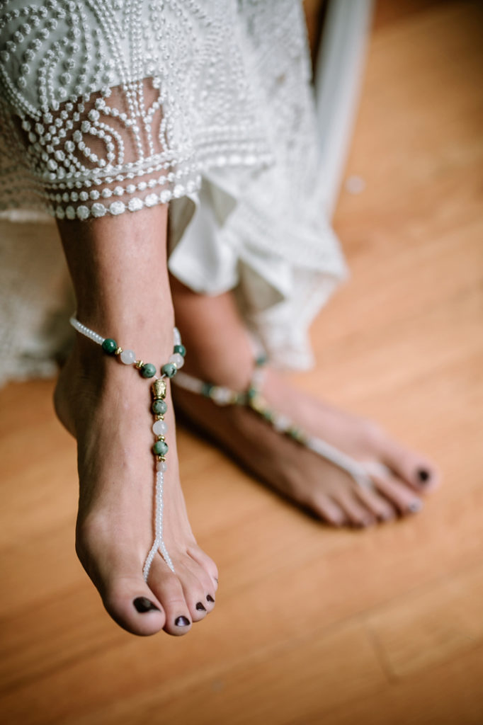 Shoeless bride at Bohemian wedding in Virgina.