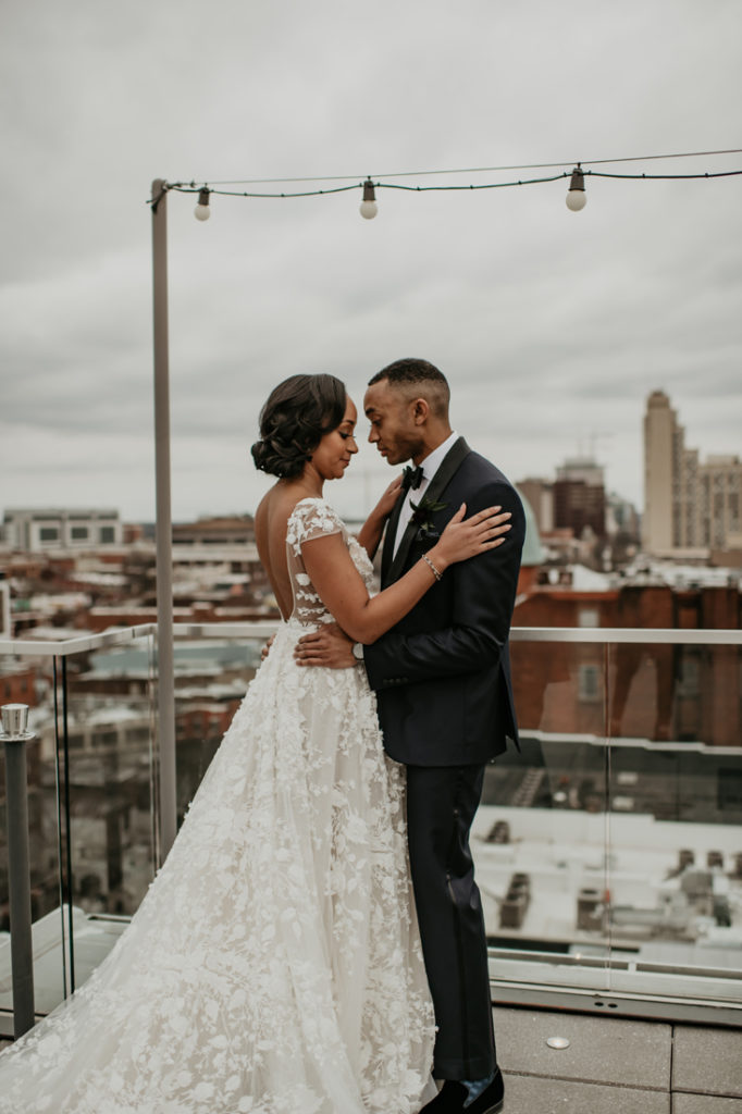Bride and Groom first look on rooftop at Quirk Hotel in Richmond, VA